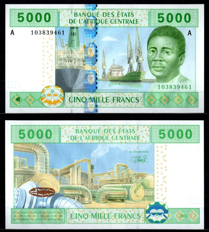 Габон 5000 франков 2002 Pick 409 Aa бумага UNC (пресс) 451-1121-2