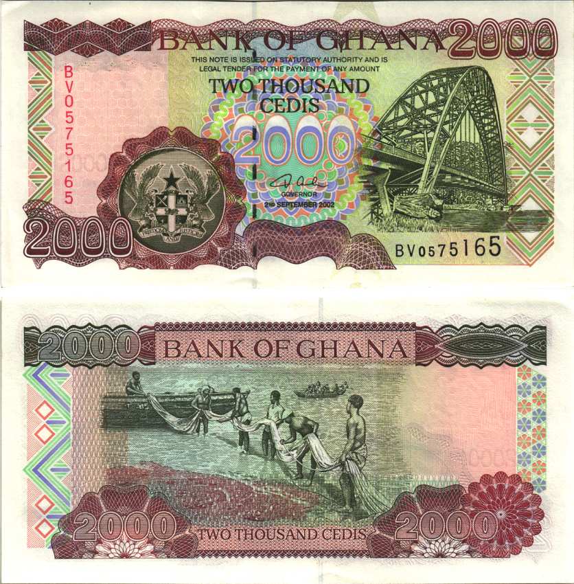 Гана 2000 седи 2002 мост, рыболовы с сетью Pick 33g бумага aUNC 7116-21-1-1
