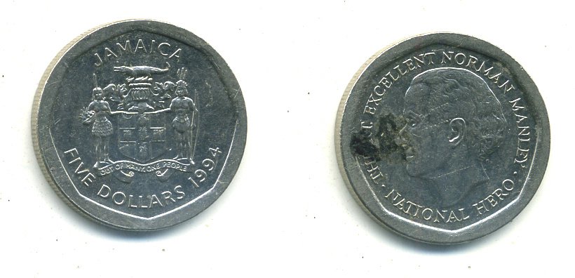 ЯМАЙКА 5 ДОЛЛАРОВ 1994 KM 163 сталь 4364-1044
