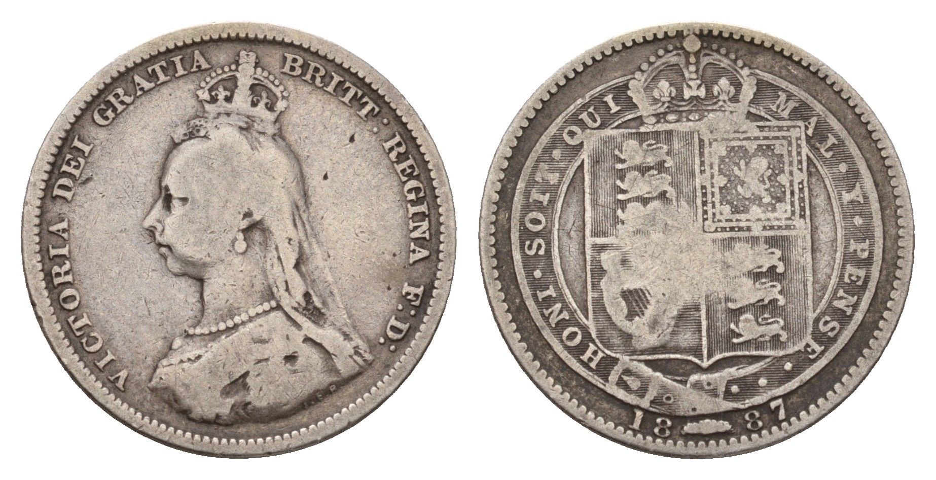 Великобритания 1 шиллинг 1887 Виктория (1837-1901) KM 761, Spink 3926 серебро 28-1215