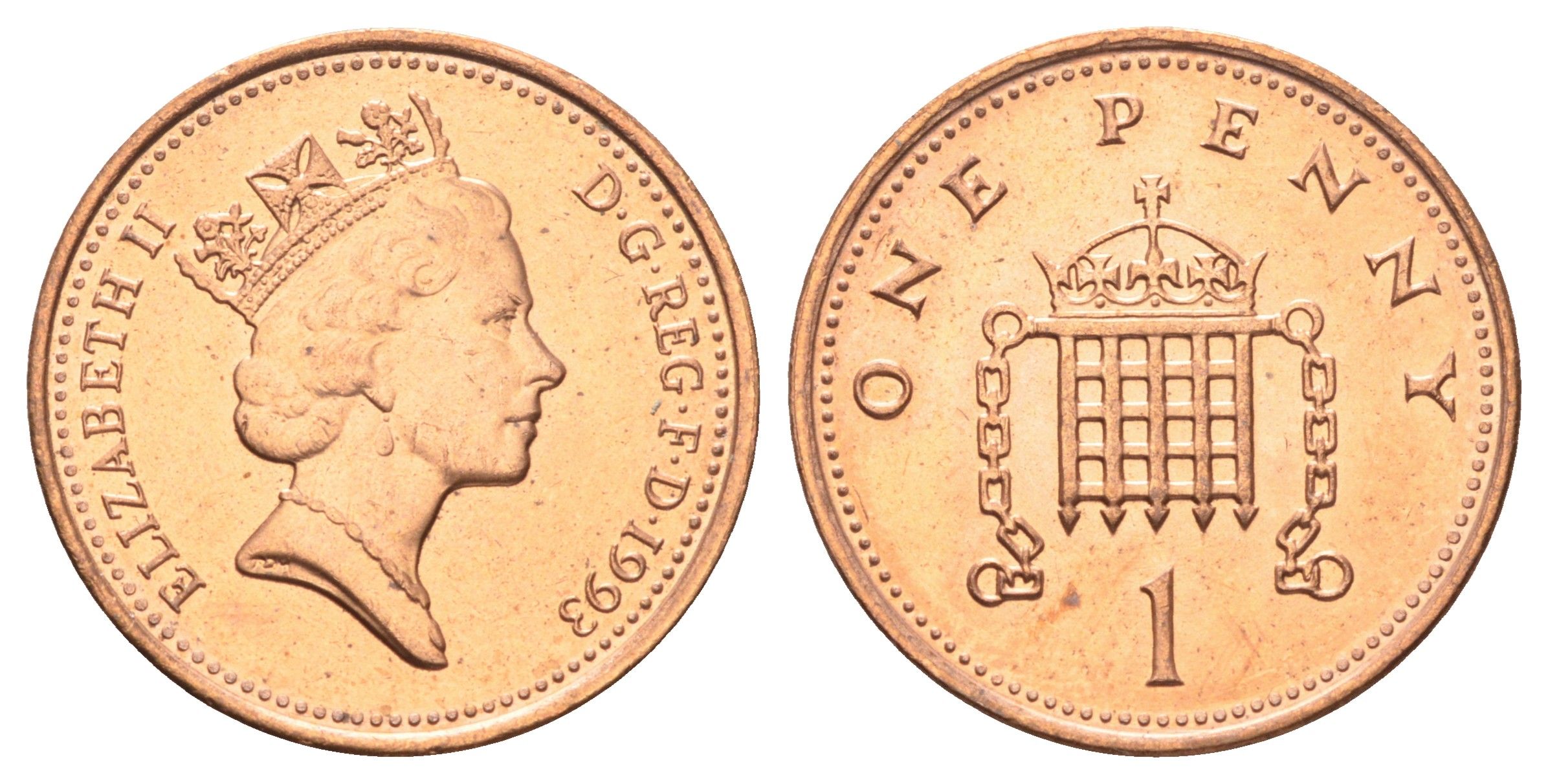 Великобритания 1 пенни 1993 Елизавета II (1952-2022) KM 935a, Spink 4391 (B4) сталь плакированная медью UNC 4697-634