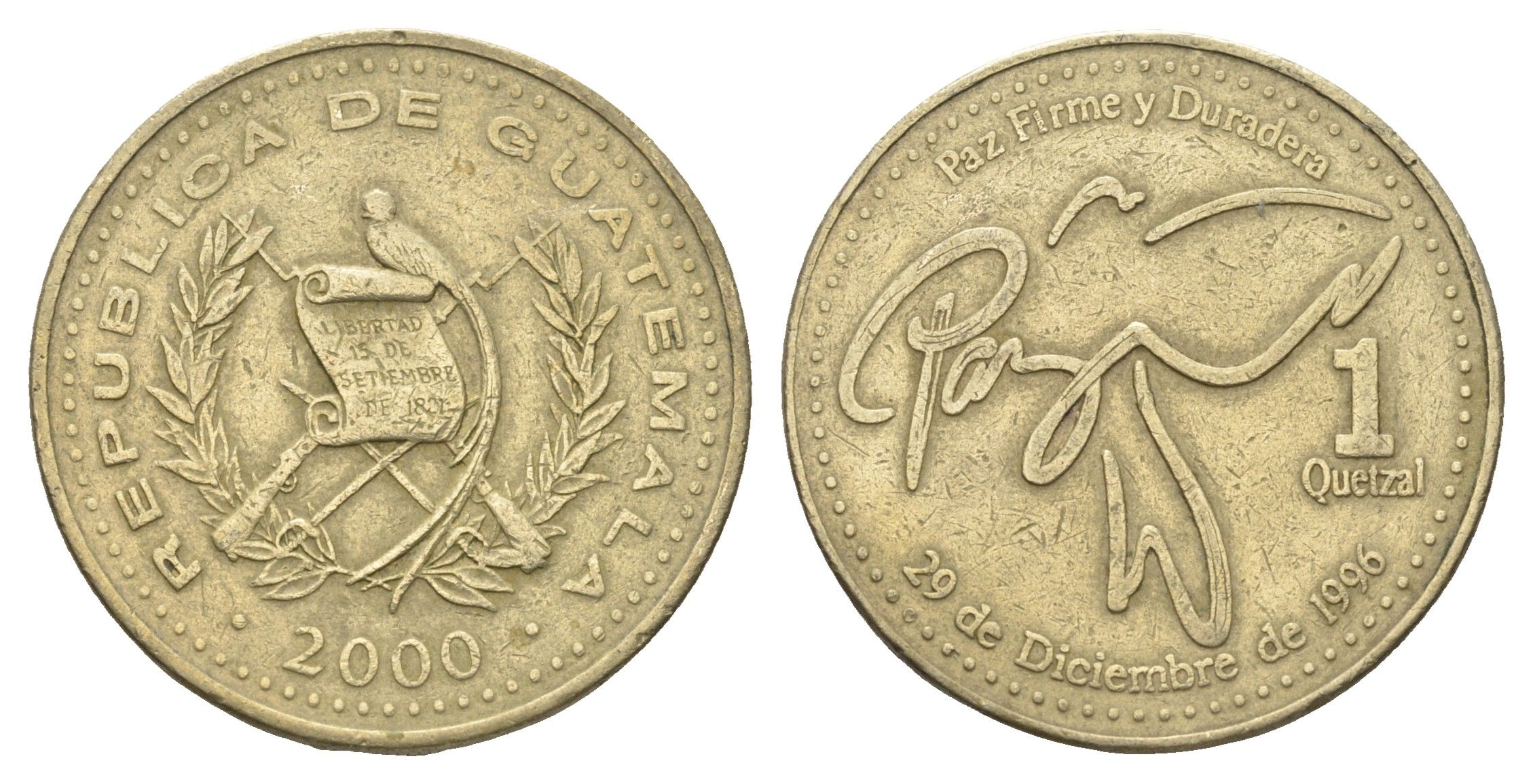 Гватемала 1 кетсаль 2000 KM 284 никель латунь 4663-827
