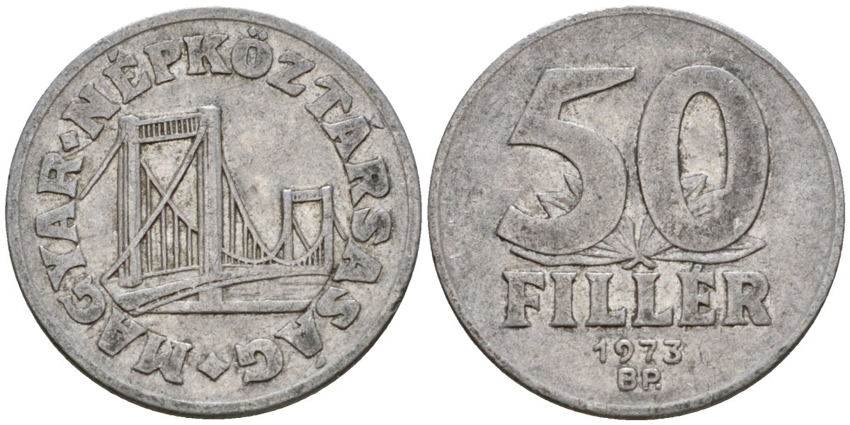 Венгрия 50 филлеров 1973 BP мост Елизаветы в Будапеште KM 574 алюминий 4575-157