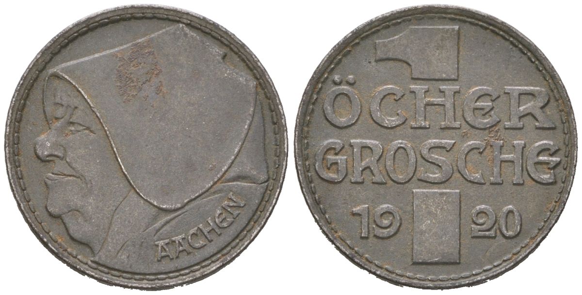 Аахен 10 пфеннигов = 1 грош 1920 Funck 1.5A, Men05 70.15, Men18 99.15 железо 4617-158