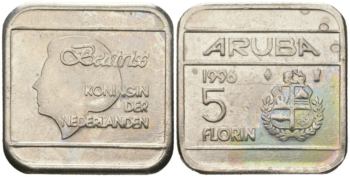 Аруба 5 флоринов 1996 Беатрикс (1980-2013) KM 12 сталь плакированная никелем 4619-426