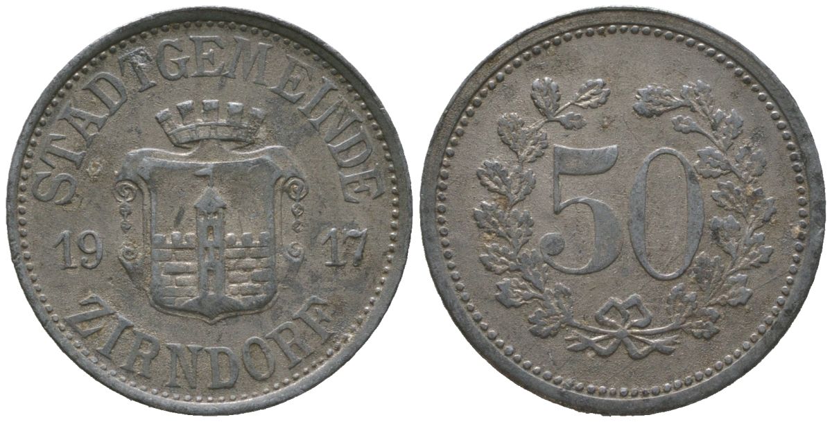Цирндорф (Бавария) 50 пфенингов 1917 Funck 626.3, Men18 35138.3 цинк 4597-354