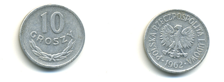 ПОЛЬША 10 ГРОШЕЙ 1962 MW, РЕДКИЙ ГОД KM АА47 алюминий 3999-1141