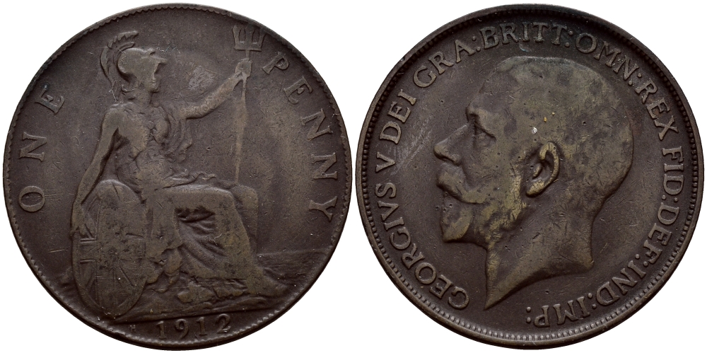 Великобритания 1 пенни 1912 Георг V (1910-1936) KM 810, Spink 4051 бронза 51-4725