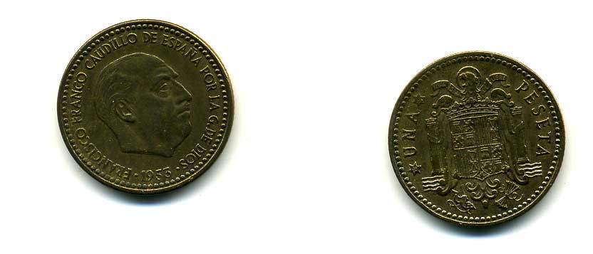 ИСПАНИЯ 1 ПЕСЕТА 1953 ФРАНСИСКО ФРАНКО ДИКТАТОР ИСПАНИИ (1939-1975) KM 775 алюминиевая бронза 83-1611