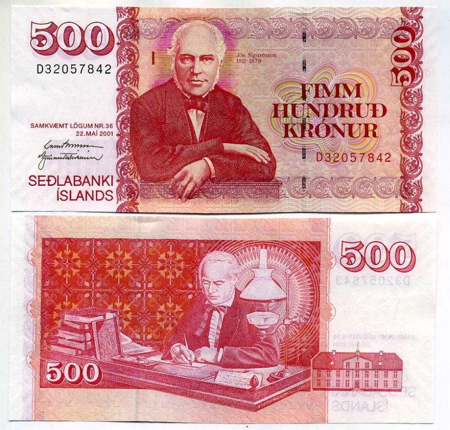 Исландия 500 крон 2001 Йоун Сигурдссон Pick 58 a (2) бумага UNC (пресс) 449-40-3