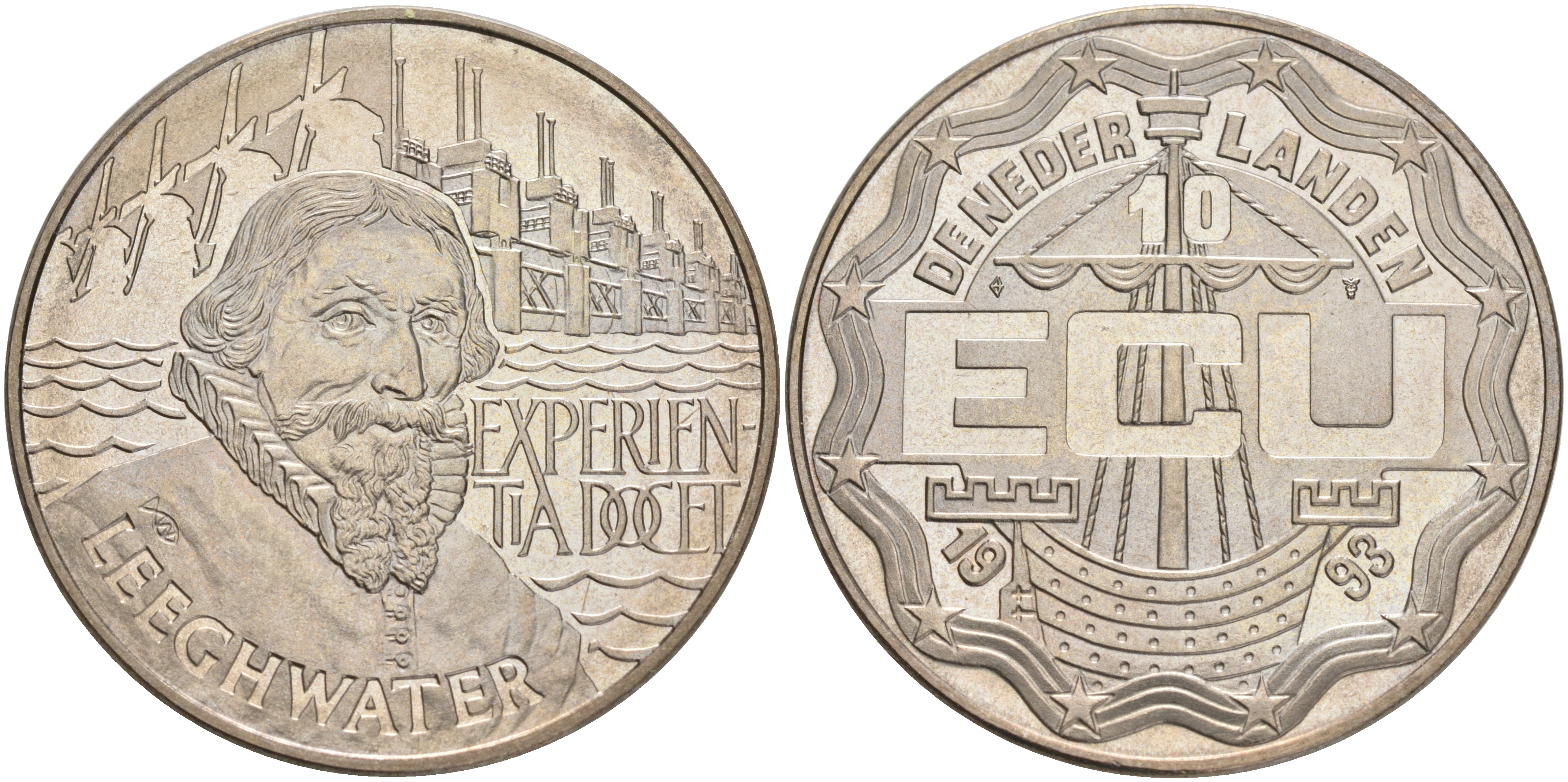 НИДЕРЛАНДЫ 10 ЭКЮ 1993 ЭКСПЕДИЦИЯ ЛИХТВАТЕР медно-никель UNC 4552-831