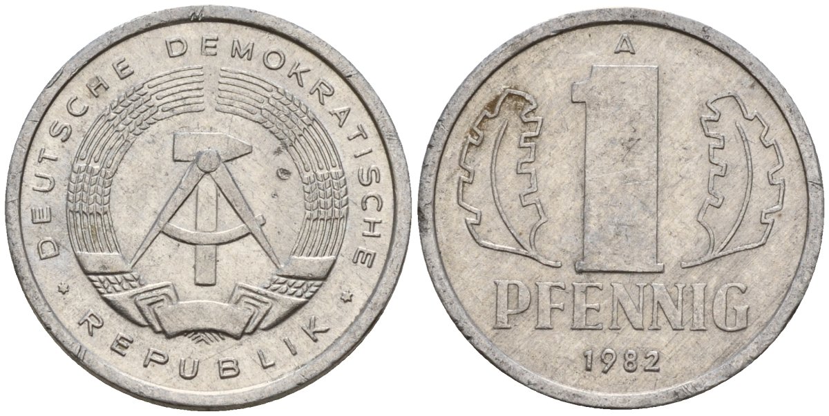 ГДР 1 пфенниг 1982 A KM 8.2 алюминий 188-524