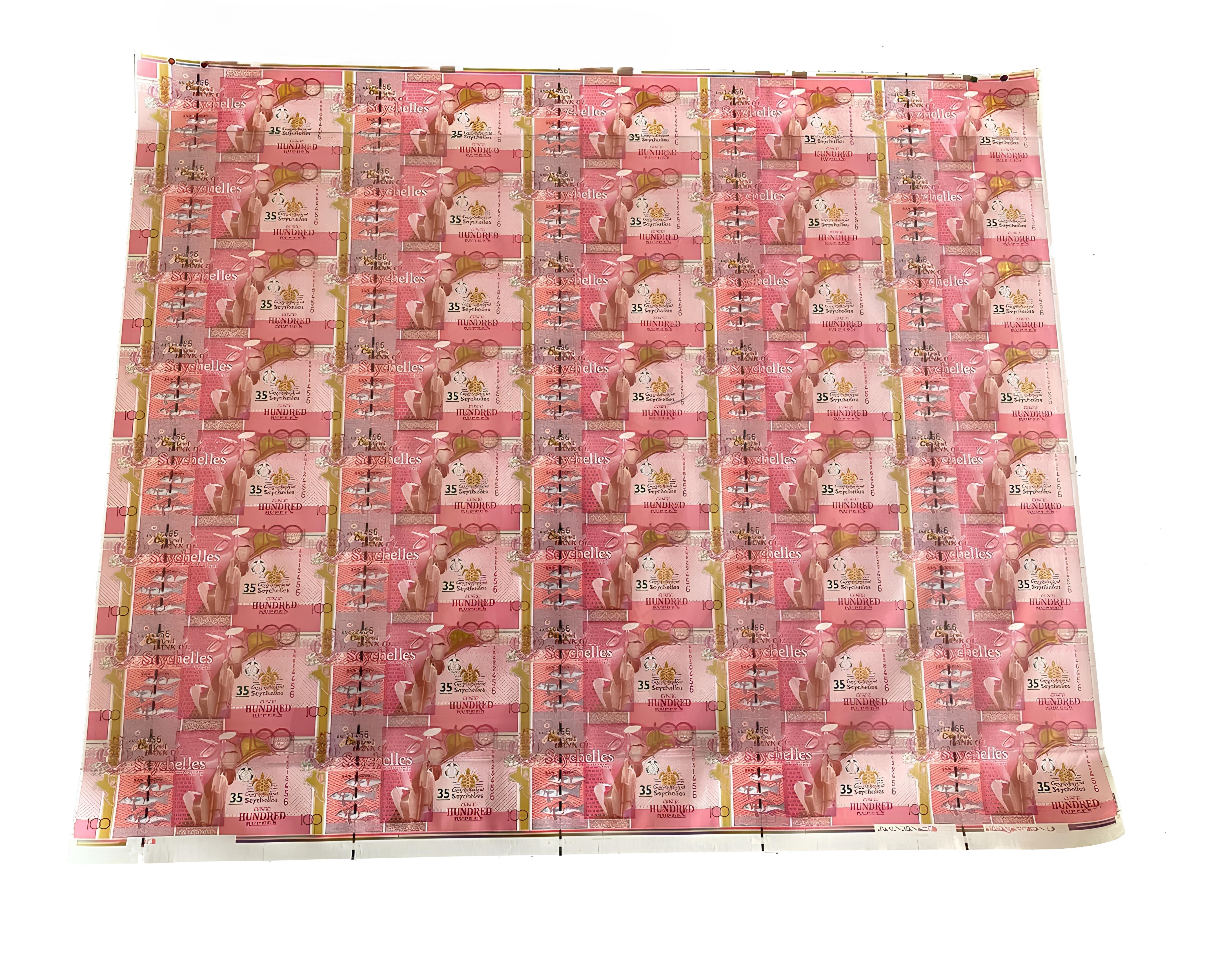 Сейшельские острова 100 рупий, лист из 40 банкнот 2013 35 лет Центральному банку Сейшельских островов Pick 47 a  бумага  UNC (пресс) K