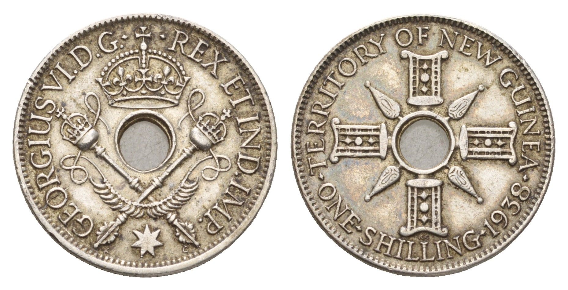 Новая Гвинея 1 шиллинг 1938 Георг VI KM 8 серебро 87-216