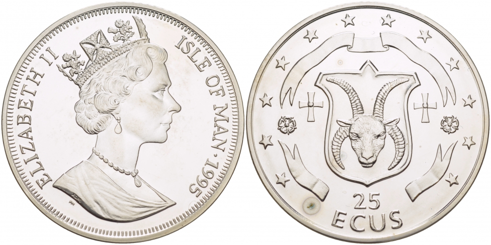Остров Мэн 25 экю 1995 50 лет ООН KM 715 серебро PROOF 00-000-00