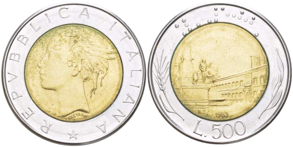 ИТАЛИЯ 500 ЛИР 1983 R KM 111 биметалл 4529-234