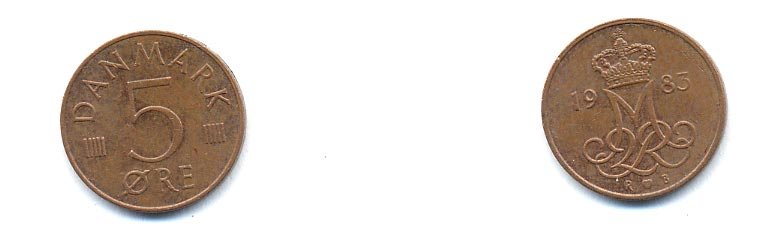 ДАНИЯ 5 ЭРЕ 1983 R; B, МАРГРЕТЕ II (1972-) KM 859.3 железо плакированное медью 4379-763