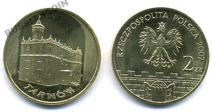Польша 2 злотых 2007 MW, серия города Польши, Тарнув (Tarnow) KM 625 латунь UNC M3-19