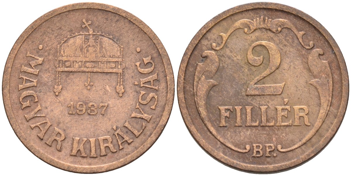 Венгрия 2 филлера 1937 BP KM 506 бронза 4115-1148