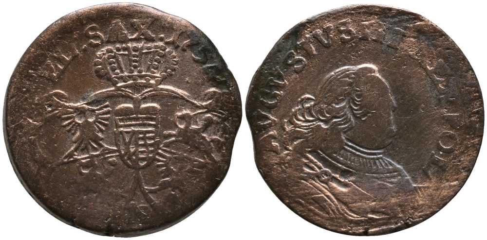 Польша 3 сольди (1 грош) 1754 H, Август III (1733-1763) KM 147.2 медь 116-842