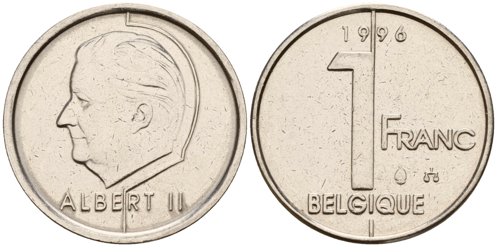 Бельгия 1 франк 1996 Belgique, Альберт II (1993-2013) KM 187 железо плакированное никелем    4598-125