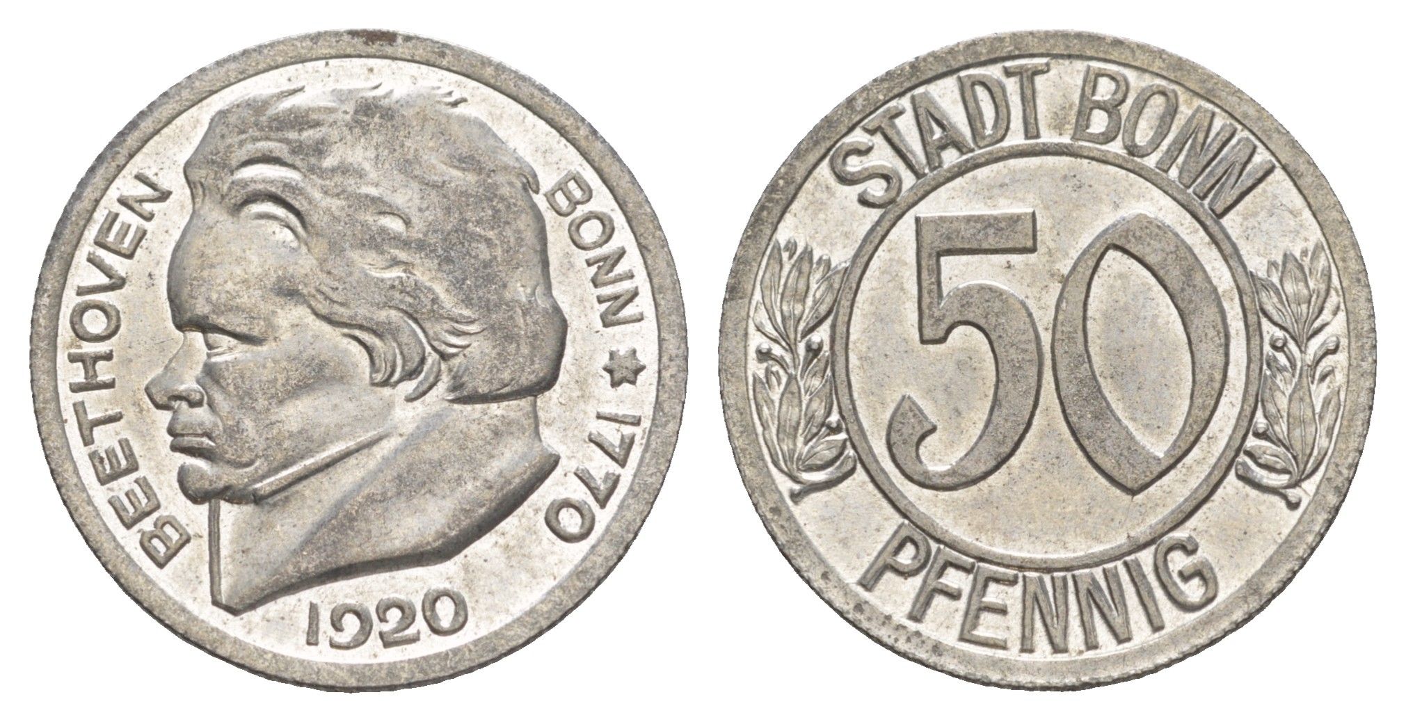 Бонн 50 пфеннигов 1920 Северный Рейн-Вестфалия Funck 51.3A, Men05 3220.5, Men18 4134.5 железо 4637-1247