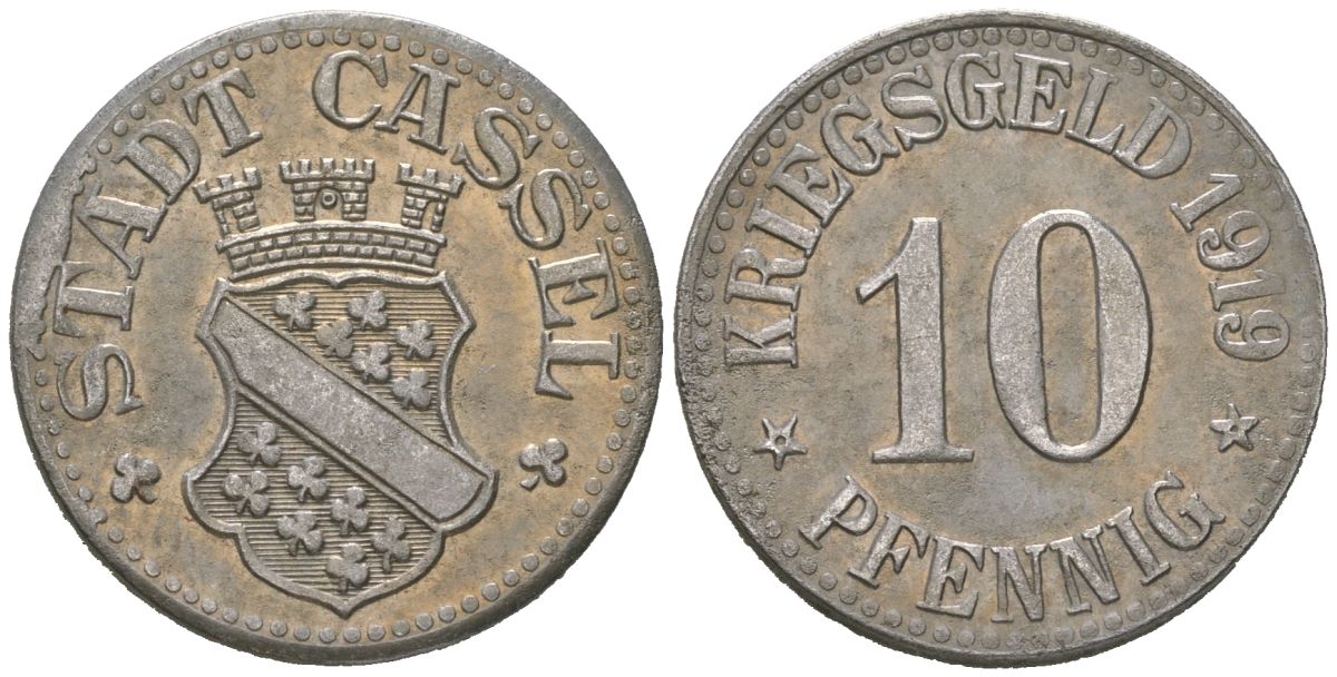 Кассель 10 пфеннигов 1919 Funck 78.5, Men05 4315.1, Men18 5479.1 железо 105-838