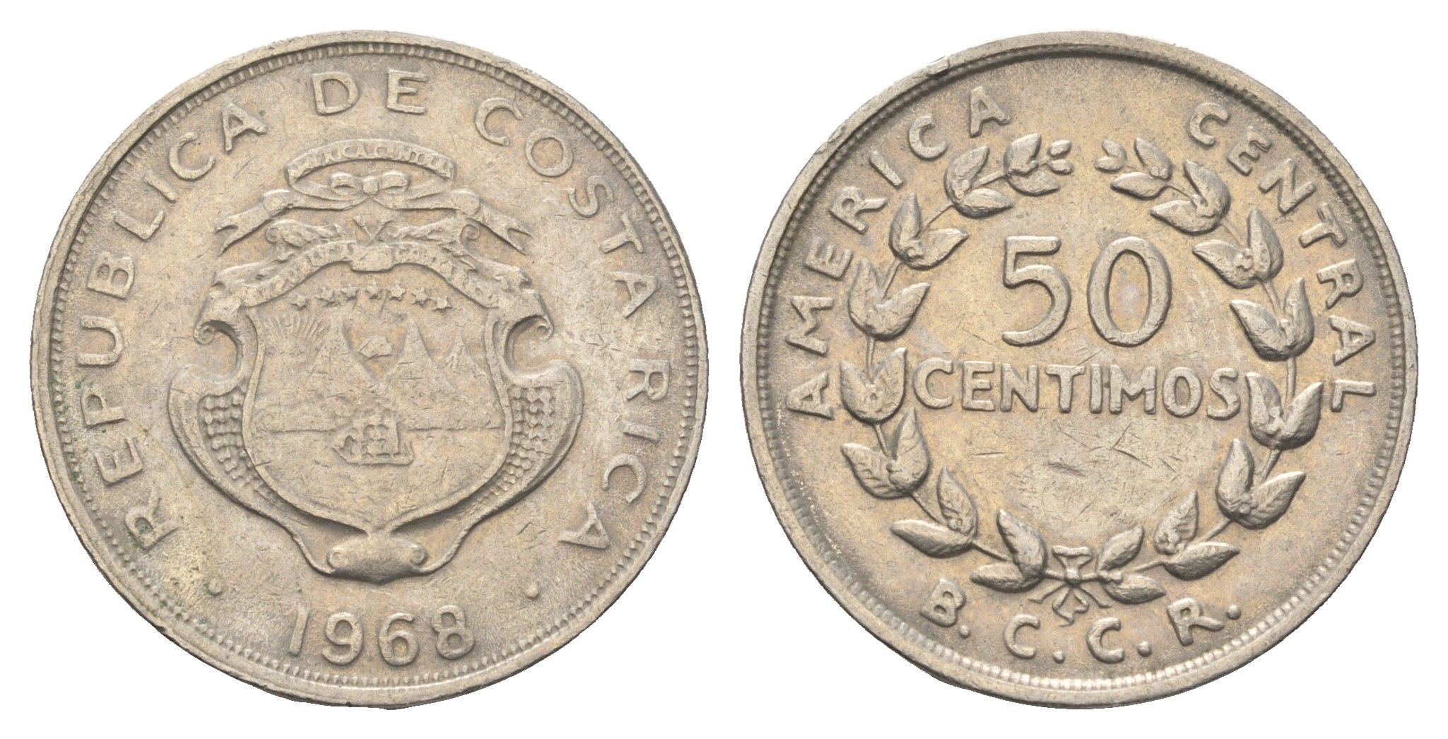 Коста-Рика 50 сентимо 1968 KM 189.3 медно-никель 4663-944