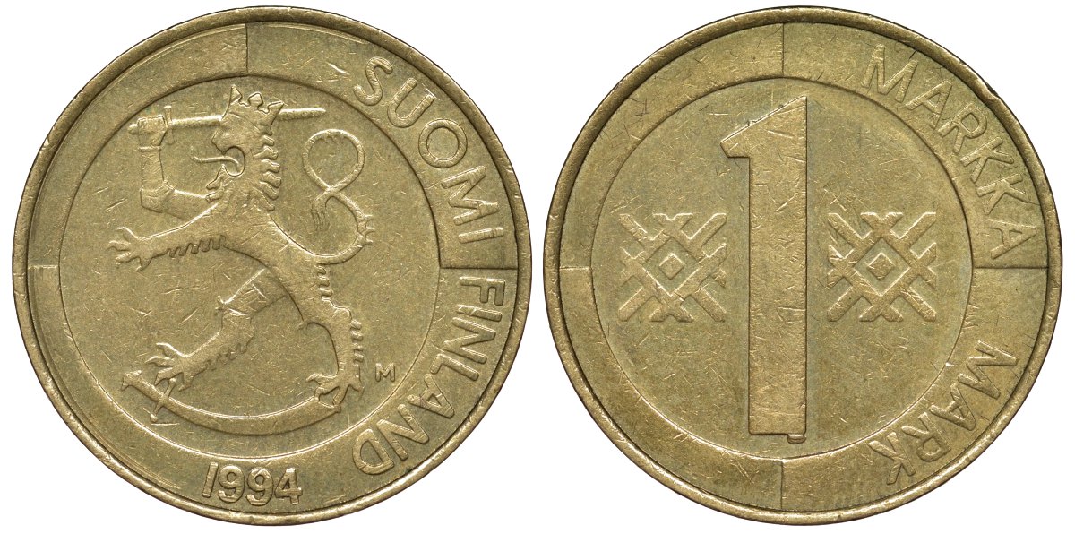 Финляндия 1 марка 1994 KM 76 алюминиевая бронза 4176-141