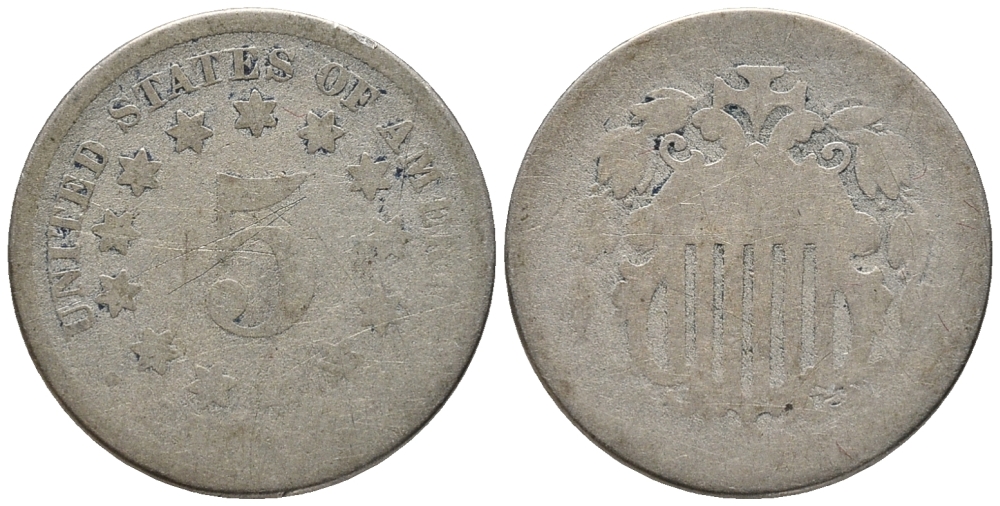 США 5 ЦЕНТОВ 1866-83 медно-никель 67-226