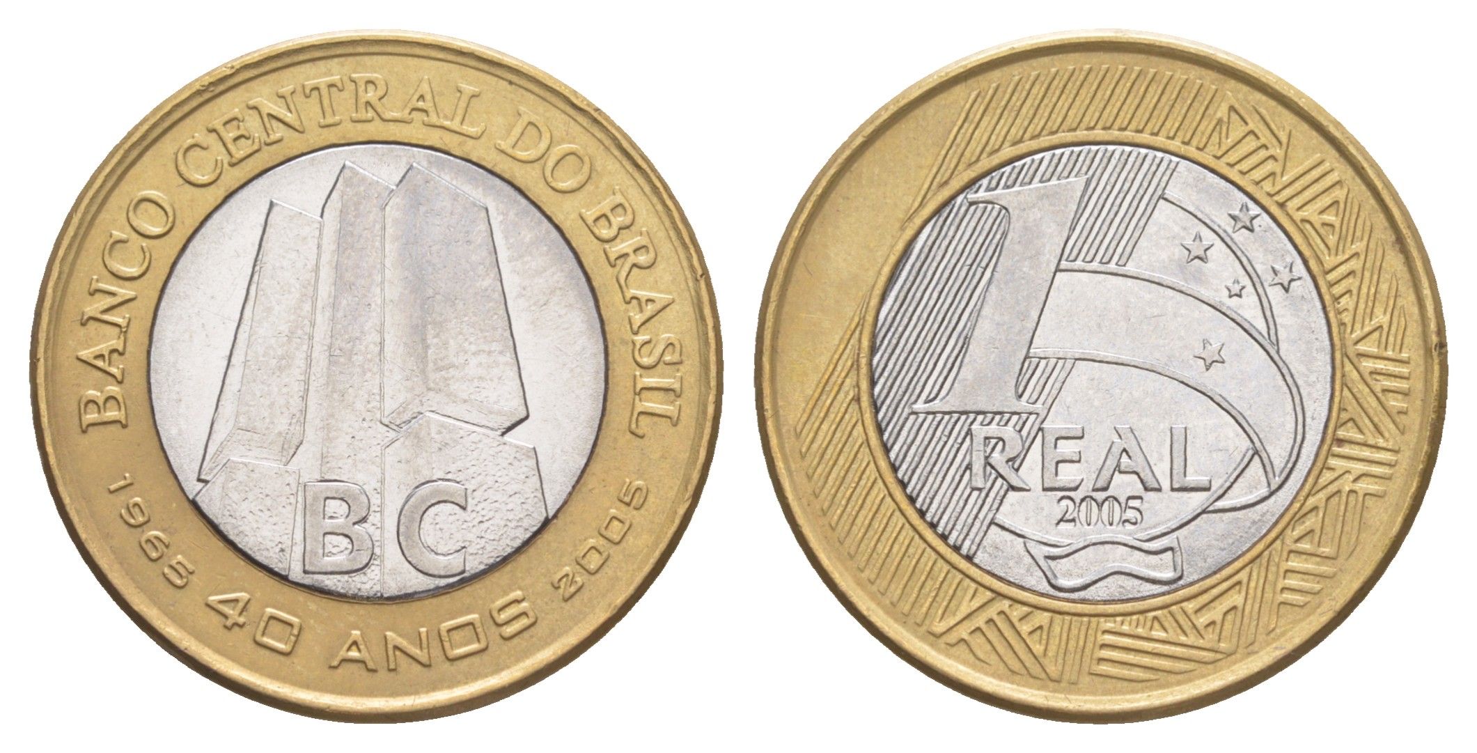 Бразилия 1 реал 2005 40 лет Центральному Банку Бразилии KM 668 биметалл UNC 4646-116