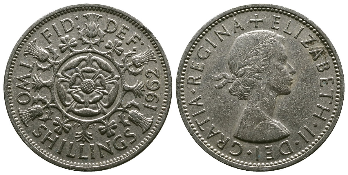 Великобритания 2 шиллинга (флорин) 1962 Елизавета II (1952-2022) KM 906, Spink 4146 медно-никель 4382-345