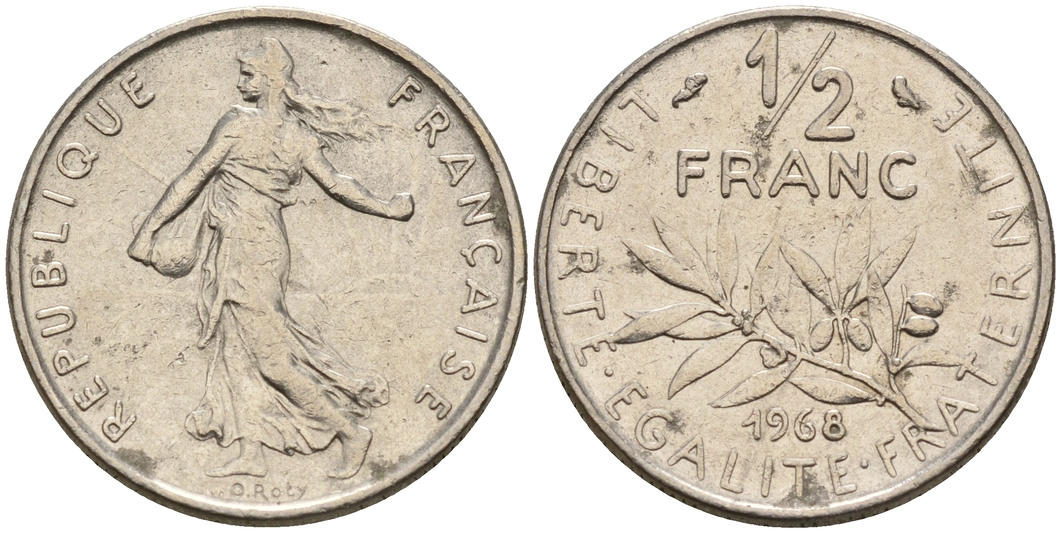 Франция 1/2 франка 1968 сеятель KM 931.1 никель    4152-1237