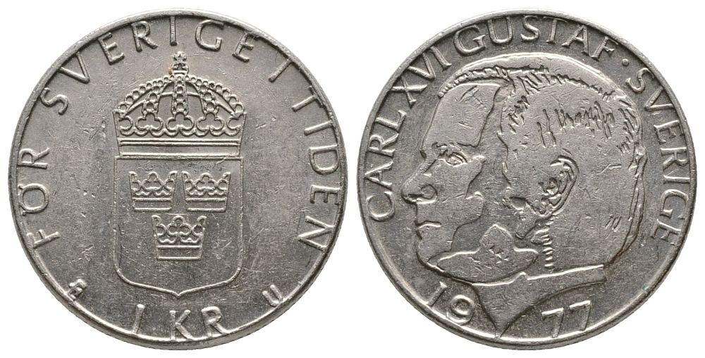 Швеция 1 крона 1977 Карл XVI Густав (1973- ) KM 852 медь плакированная медно-никелем 89-1652