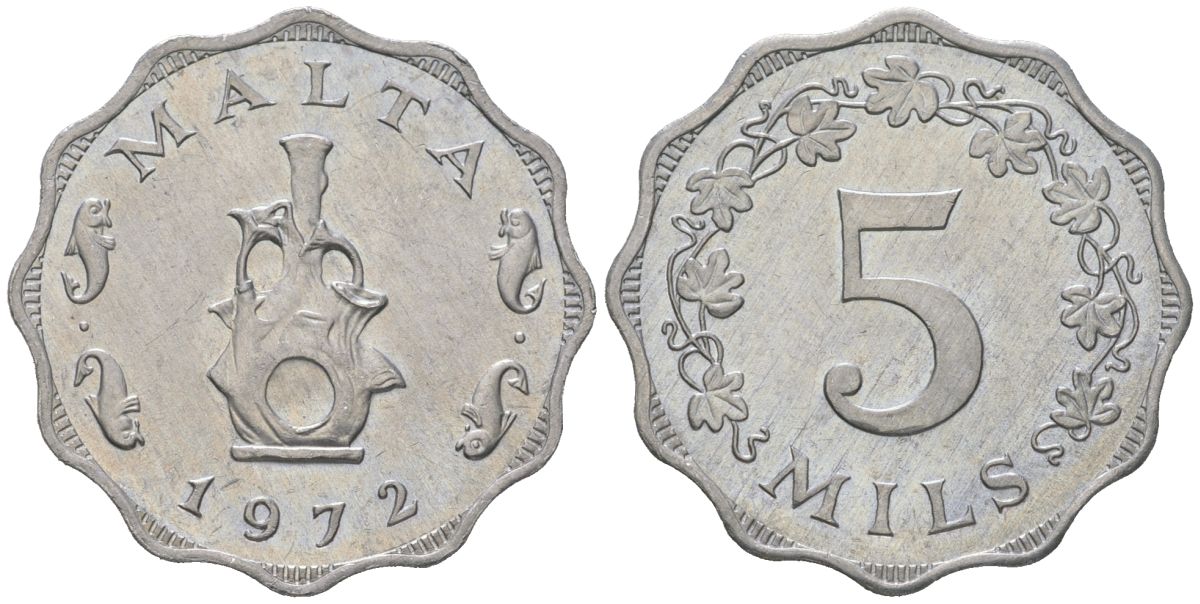 Мальта 5 милей 1972 KM 7 алюминий aUNC 4511-254