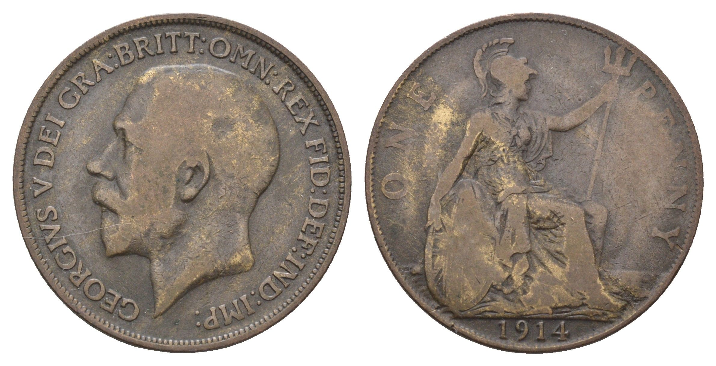 Великобритания 1 пенни 1914 Георг V (1910-1936) KM 810, Spink 4051 бронза 4661-525