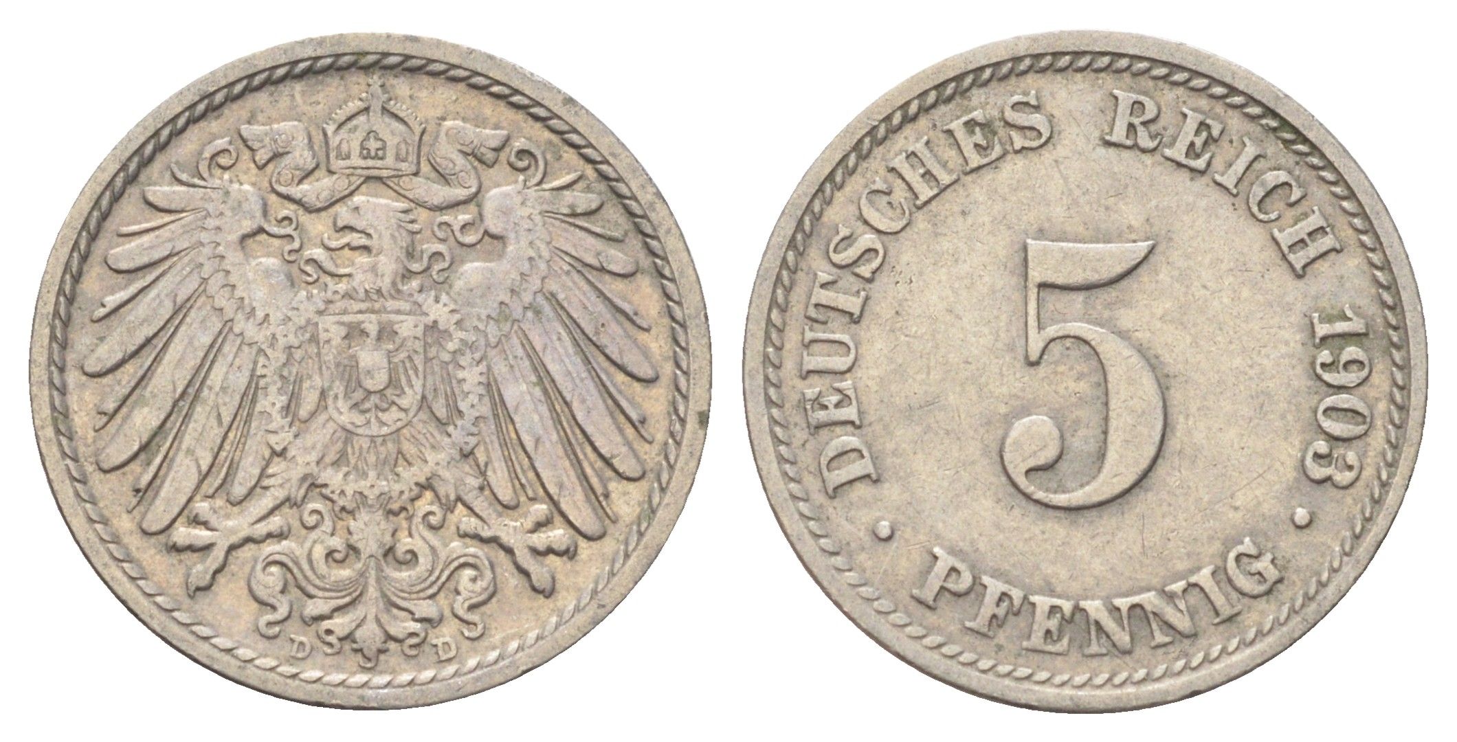 Германия 5 пфеннигов 1903 D KM 11, J. 12 медно-никель 4701-1032