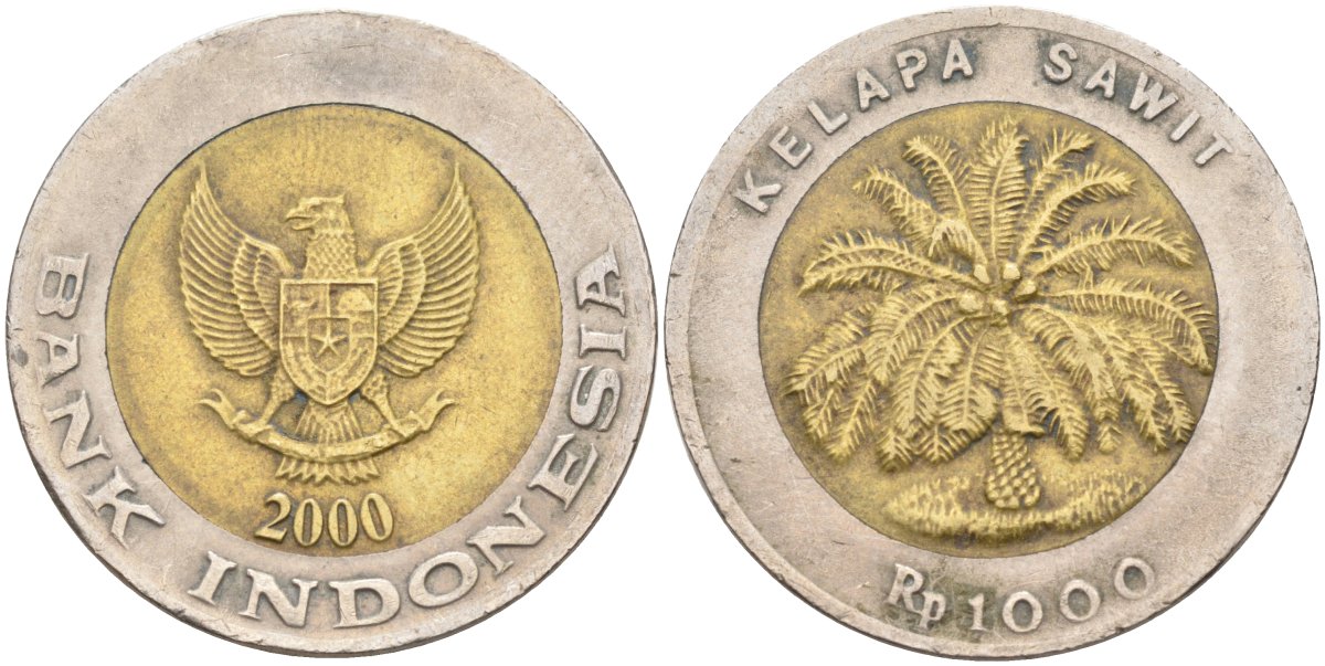Индонезия 1000 рупий 2000 пальмы KM 56 биметалл 88-1134