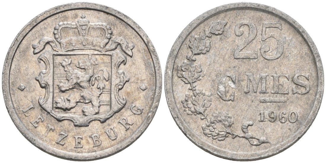 Люксембург 25 сантимов 1960 KM 45а алюминий 4567-664