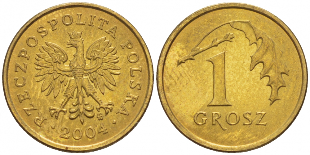Польша 1 грош 2004 MW KM 276, Parchimowicz 701m латунь UNC 4516-1048