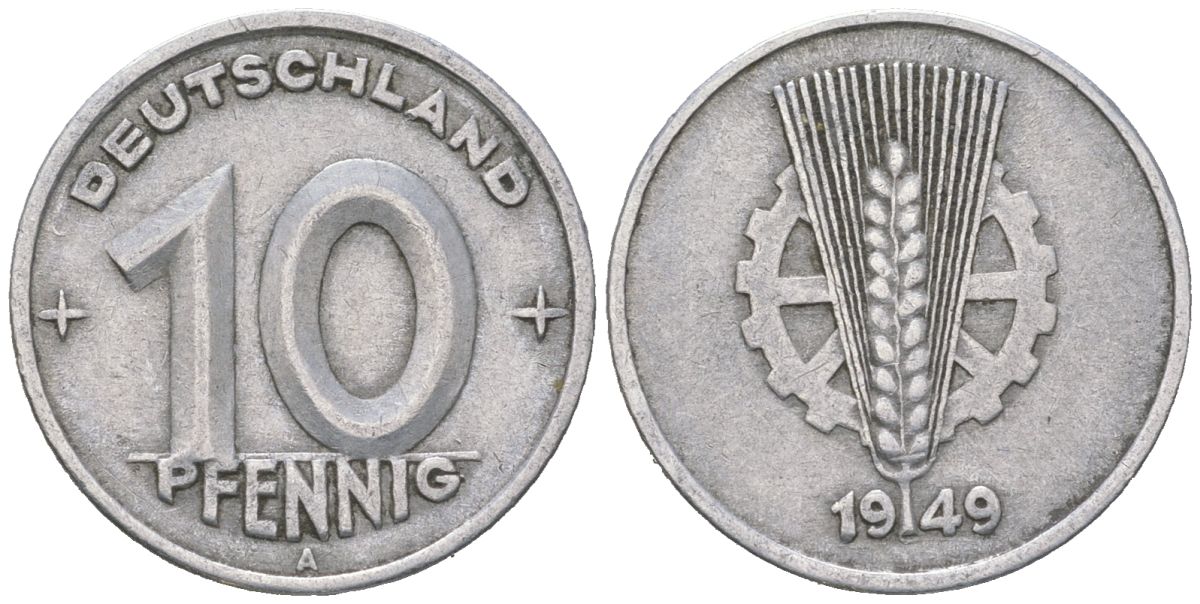 ГДР 10 пфеннигов 1949 A KM 3 алюминий 201-728