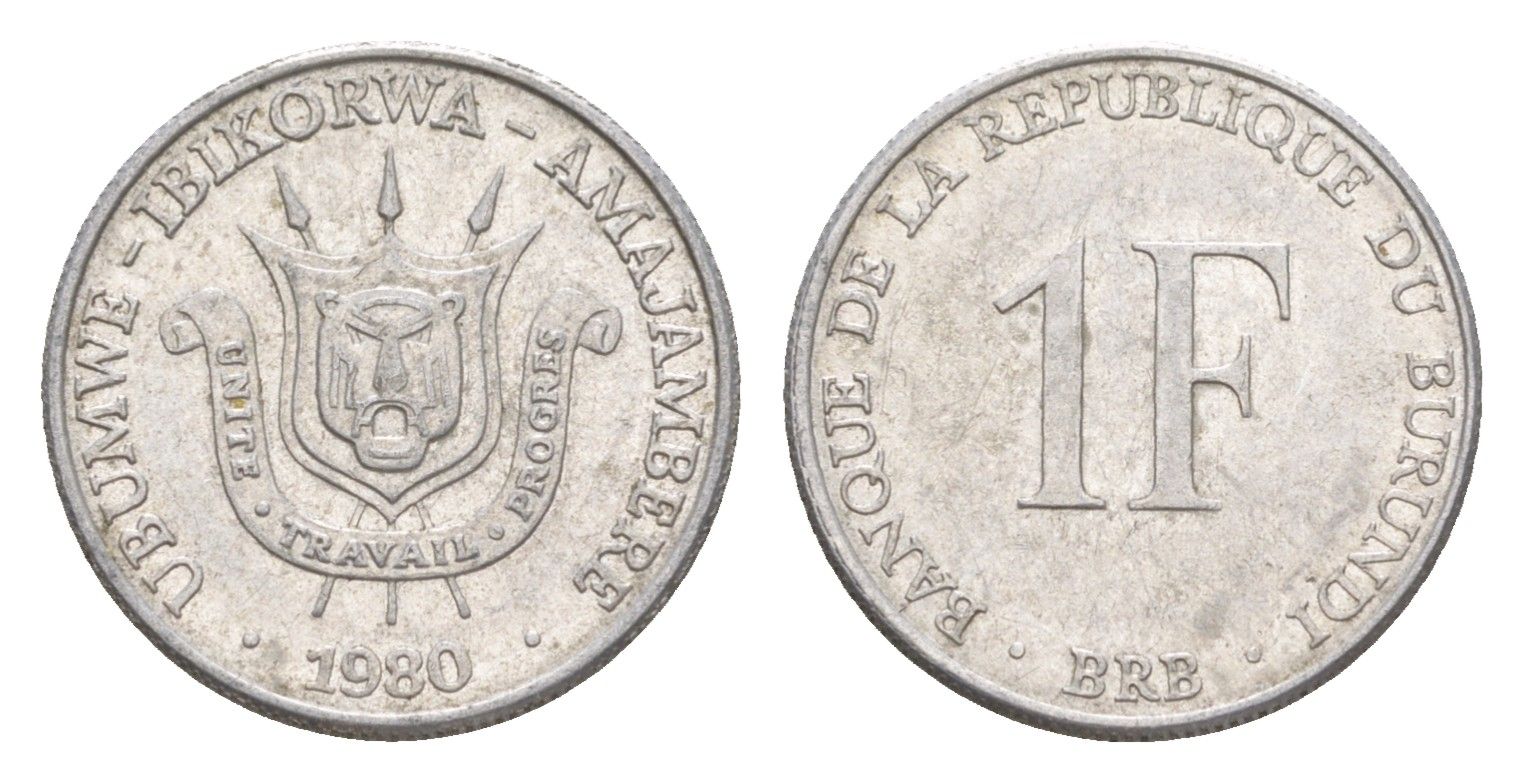 Бурунди 1 франк 1980 KM 19 алюминий aUNC 4649-433