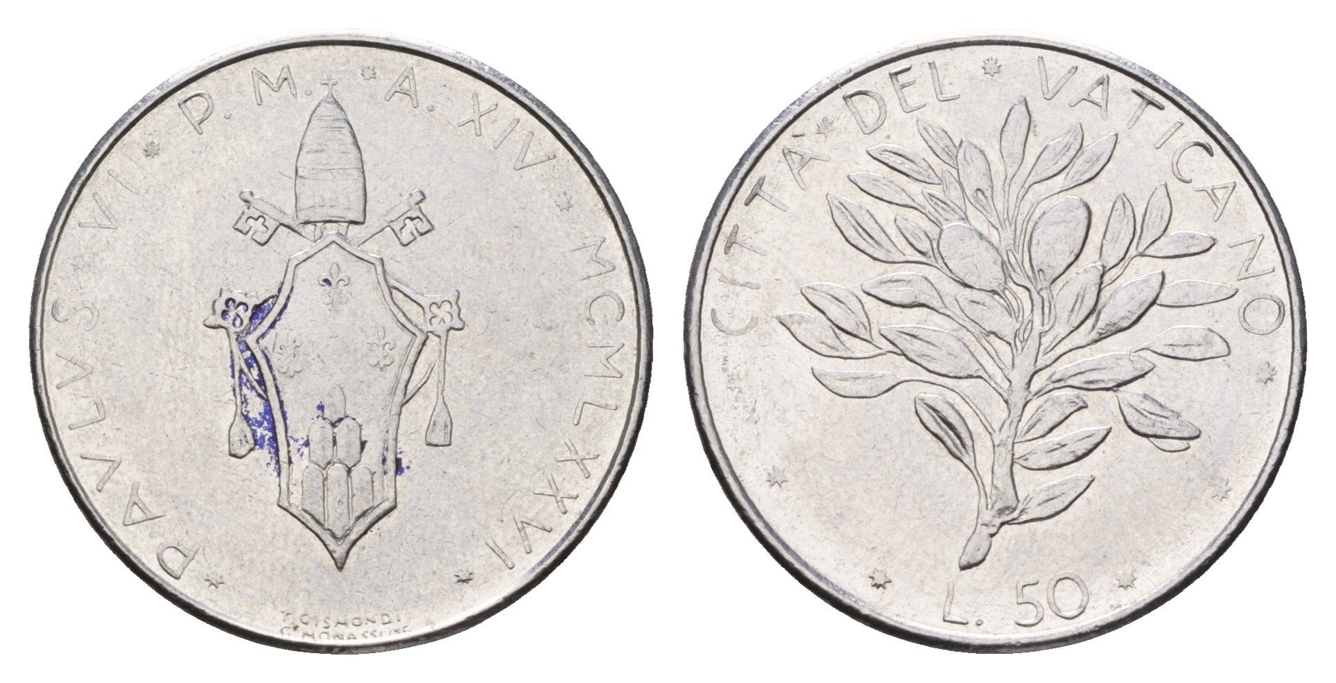 Ватикан 50 лир 1976 MCMLXXVI KM 121 медно-никель 4641-1147