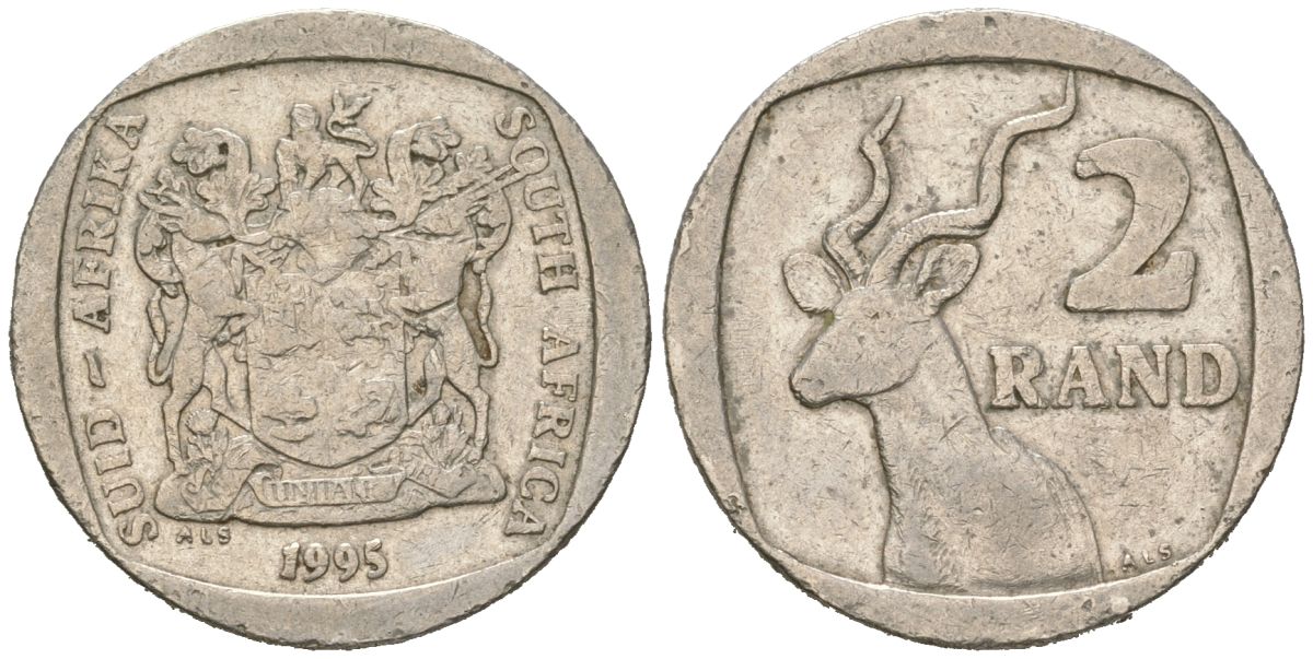 ЮАР 2 ранда 1995 KM 139 медь плакированная медно-никелем 4364-1954