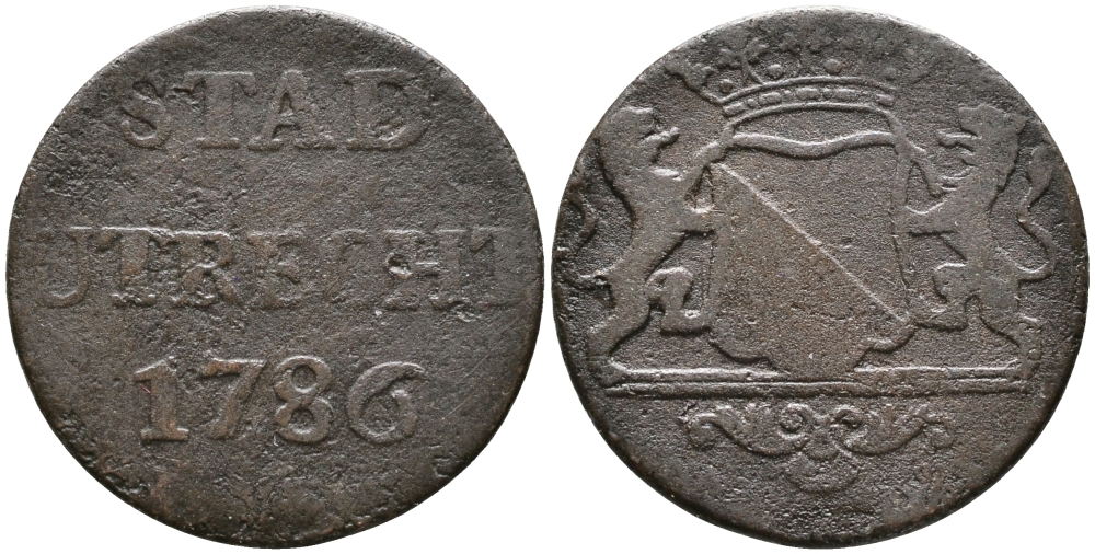 НИДЕРЛАНДЫ, УТРЕХТ 1 ДУИТ 1786 KM 91 медь 100-568