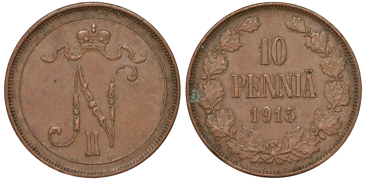 Россия для Финляндии 10 пенни 1915 Биткин 438 медь 51-1346