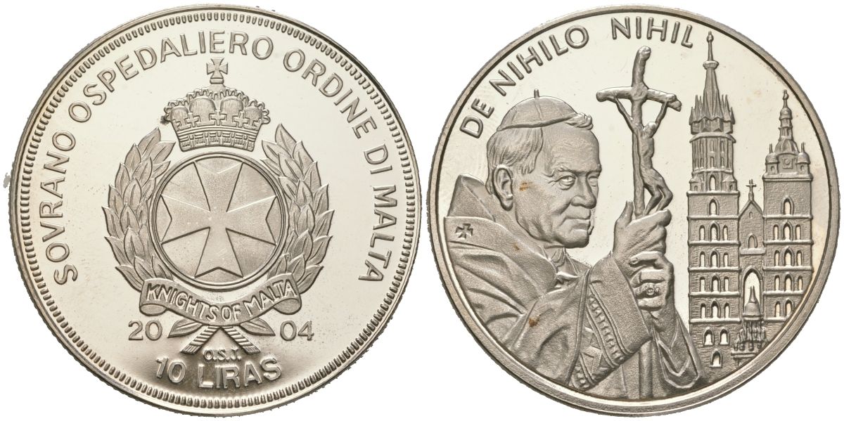 Мальтийский орден 10 лир 2004 Жизнь Папы, Иоанн Павел II - Возвращение в Краков, тираж 5.000 экземпляров медно-никель PROOF 1529-1225