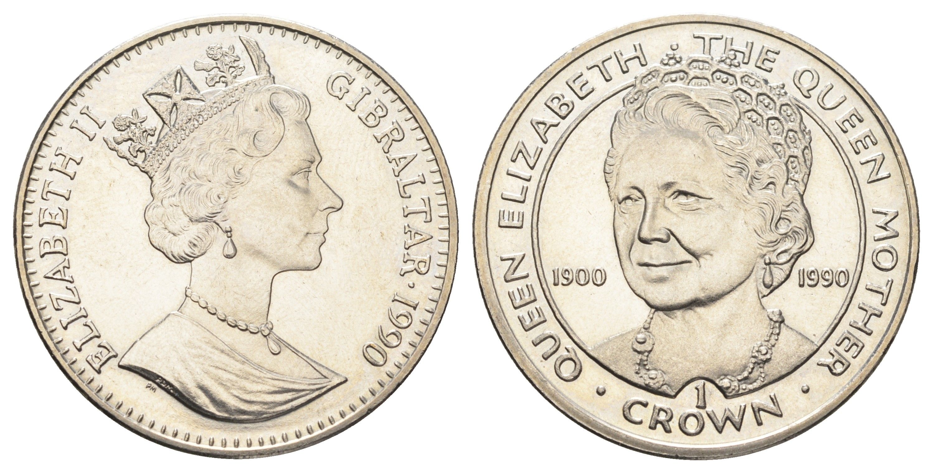 Гибралтар 1 крона 1990 90 лет со дня рождения Королевы-матери KM 46 медно-никель BU 11-178-25