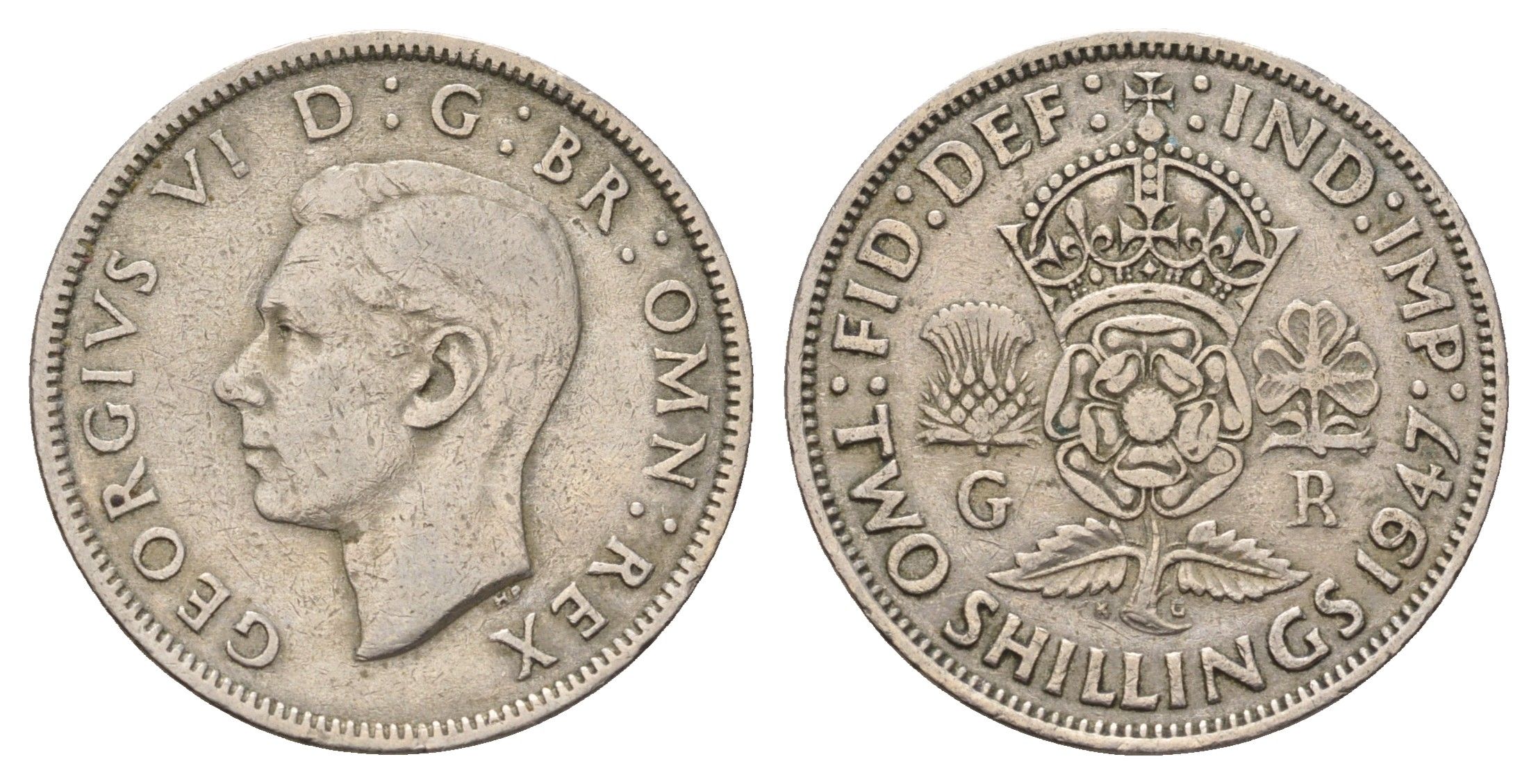 Великобритания 2 шиллинга (флорин) 1947 Георг VI (1936-1952) KM 865, Spink 4102 медно-никель 4140-421