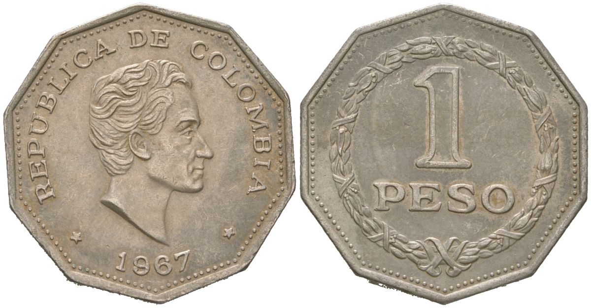 Колумбия 1 песо 1967 KM 229 медно-никель 4403-433